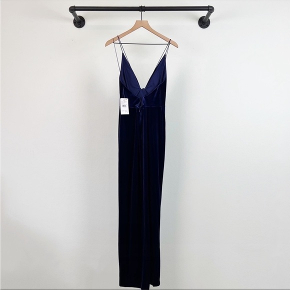 NWT Aidan Mattox Velvet Twist Front High Slit Maxi Gown in Blue - Picture 4 of 5